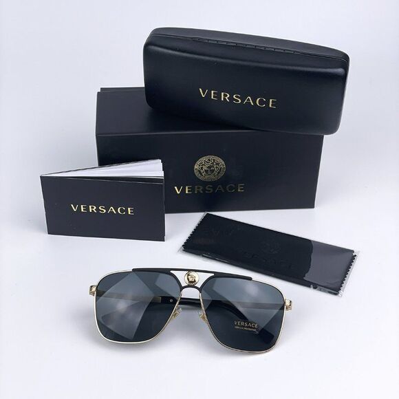 NEW Versace VE2238 143687 Gold Matte Black Gray Rectangle Metal Unisex Sunglasse main image 5